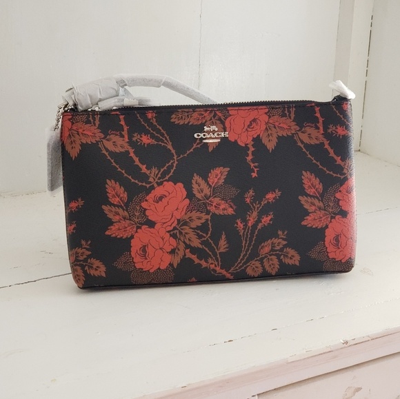 COACH LARGE WRISTLET 25 THORN ROSES PRINT F78035 - Picture 1 of 6